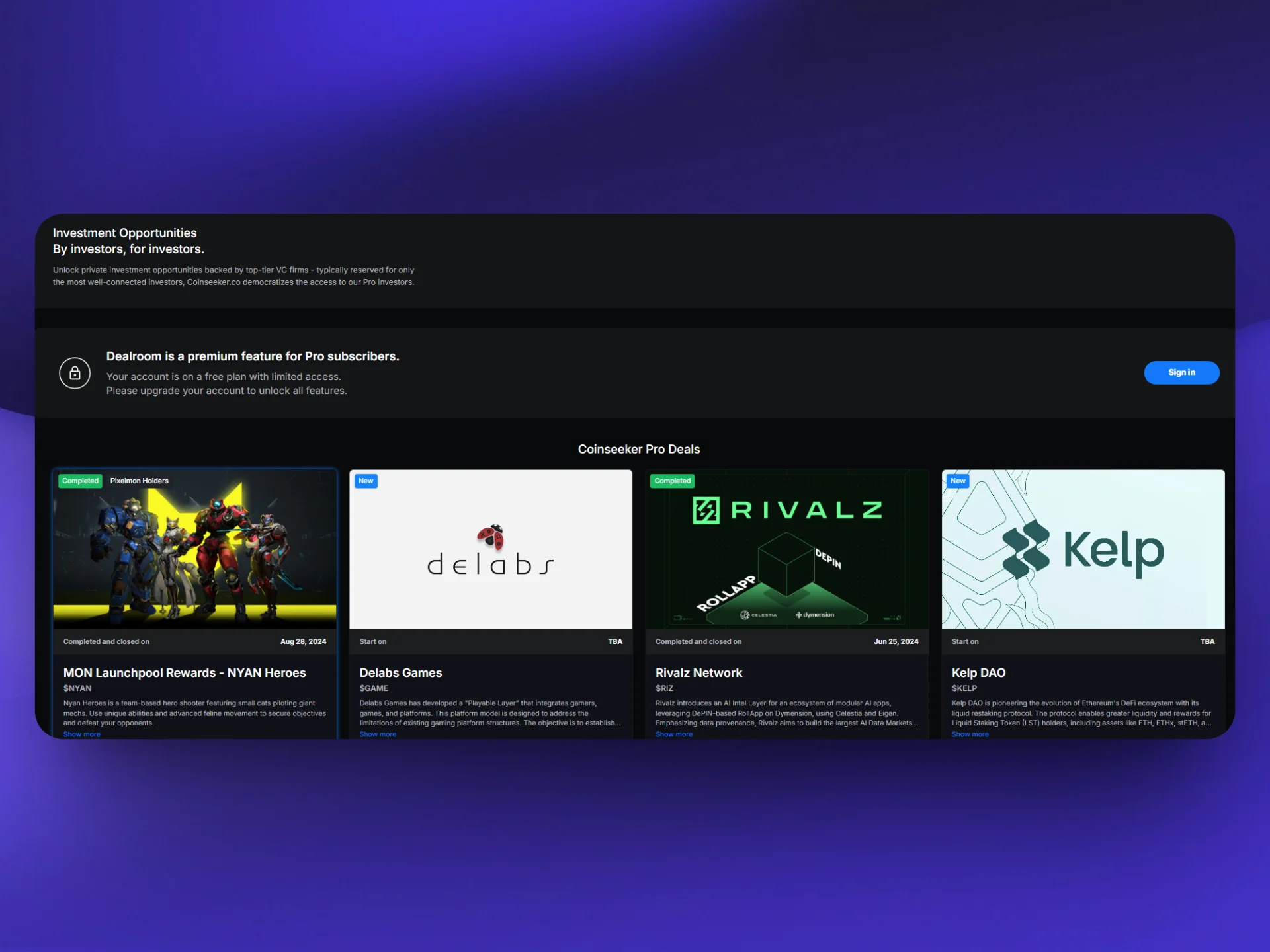 Coinseeker platform dashboard preview